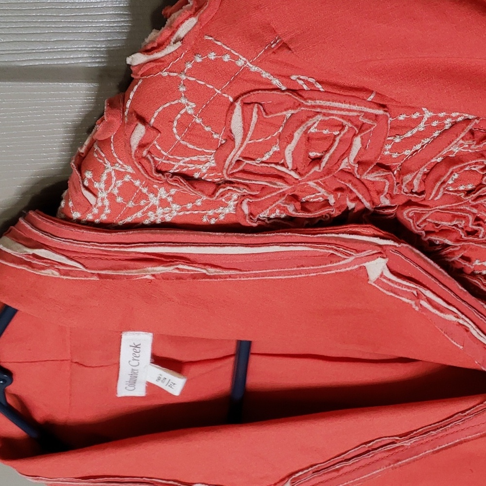 Coldwater Creek orange embroidered texture blazer size 14 petite
